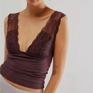 Free People NWT Lace Trim Camisole in Cocoa